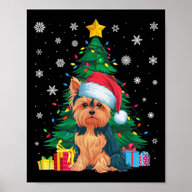 Ugly Sweater Christmas Tree Lights Yorkie Dog Sant Poster (Front)