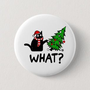 Ugly Sweater Christmas Tree Naughty Black Cat What 2 Inch Round Button