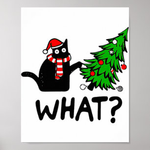 Ugly Sweater Christmas Tree Naughty Black Cat What Poster