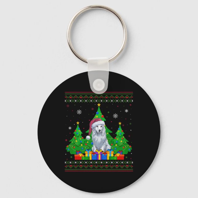 Ugly Sweater Christmas Tree Santa Hat Akbash Dog X Keychain (Front)