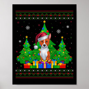 Ugly Sweater Christmas Tree Santa Hat Basenji Dog  Poster