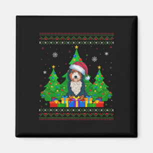 Ugly Sweater Christmas Tree Santa Hat Bernedoodle Magnet