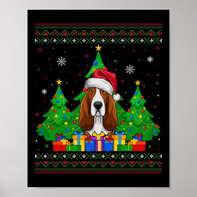 Ugly Sweater Christmas Tree Santa Hat Bet Hound Do Poster (Front)