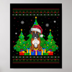 Ugly Sweater Christmas Tree Santa Hat Boxer Dog Xm Poster