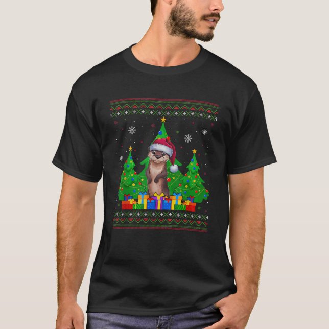 Ugly Sweater Christmas Tree Santa Hat Otter Xmas  (Front)