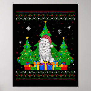 Ugly Sweater Christmas Tree Santa Hat Samoyed Dog  Poster
