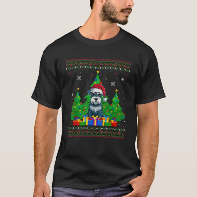 Ugly Sweater Christmas Tree Santa Hat Schnauzer Do (Front)
