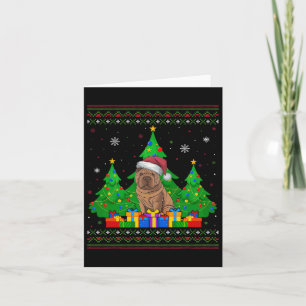 Ugly Sweater Christmas Tree Santa Hat Shar Pei Dog Card