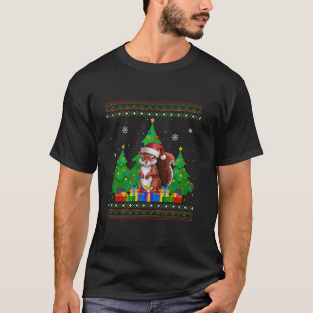 Ugly Sweater Christmas Tree Santa Hat Squirrel Xma (Front)