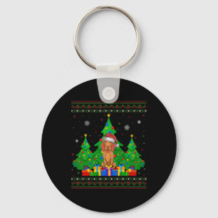 Ugly Sweater Christmas Tree Santa Hat Vizsla Dog X Keychain