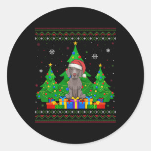 Ugly Sweater Christmas Tree Santa Hat Weimaraner D Classic Round Sticker