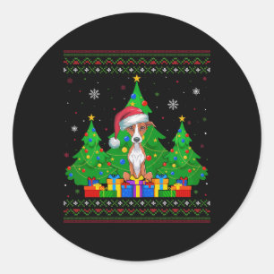 Ugly Sweater Christmas Tree Santa Hat Whippet Dog Classic Round Sticker