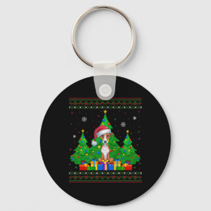 Ugly Sweater Christmas Tree Santa Hat Whippet Dog  Keychain