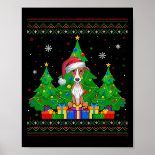 Ugly Sweater Christmas Tree Santa Hat Whippet Dog  Poster