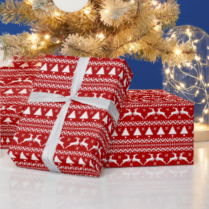 Ugly Sweater Christmas Trees & Reindeer Wrapping Paper