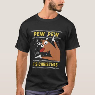 Ugly Sweater Crazy Reindeer Funny Pew Pew Its Chri