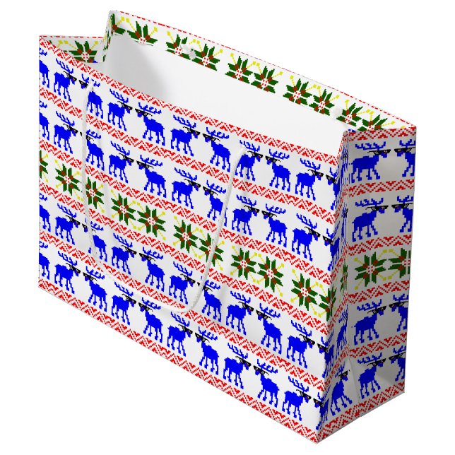 Ugly Sweater (Deal With It) Reindeer Large Gift Bag (Front Angled)