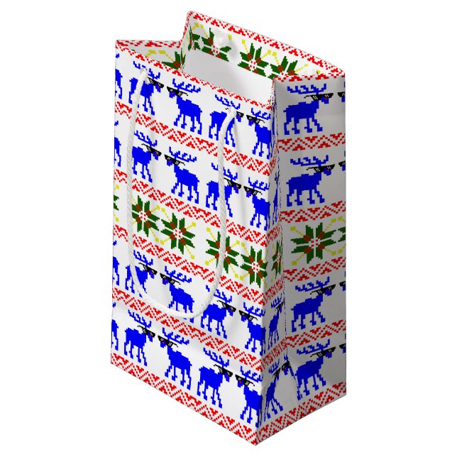 Ugly Sweater (Deal With It) Reindeer Small Gift Bag (Front Angled)