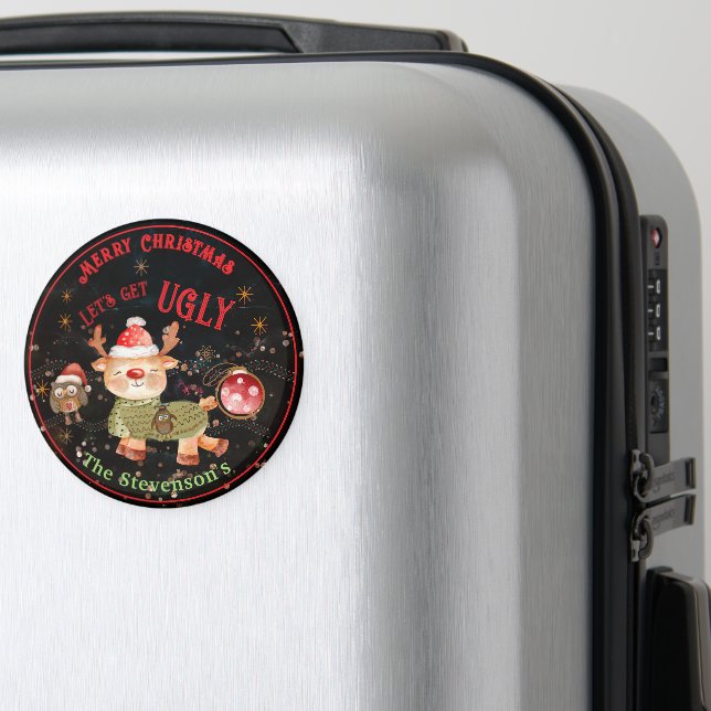  Ugly Sweater Deer & Owl Holiday Magnet (In Situ (Luggage))
