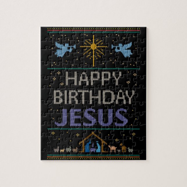 Ugly Sweater Design Happy Birthday Jesus Religious Jigsaw Puzzle (Vertical)