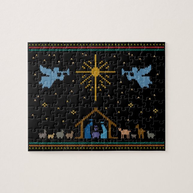 Ugly Sweater Design Nativity Christian Bethlehem Jigsaw Puzzle (Horizontal)