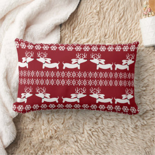 Ugly Sweater Fair Isle Reindeer Dachshund Pillow