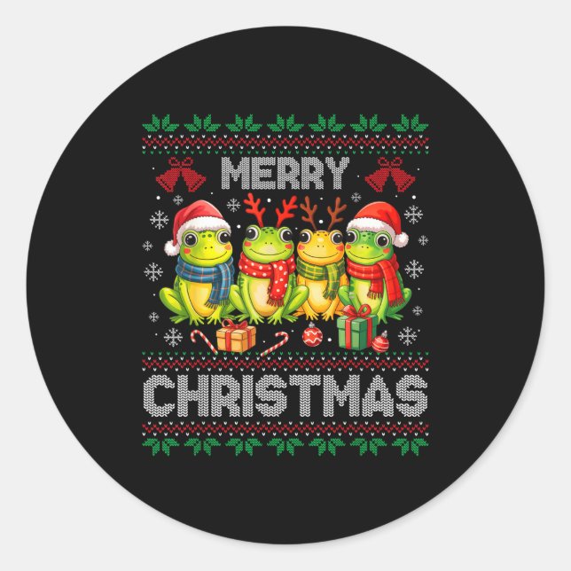 Ugly Sweater Frogs Santa Hat Reindeer Xmas Frog Lo Classic Round Sticker (Front)