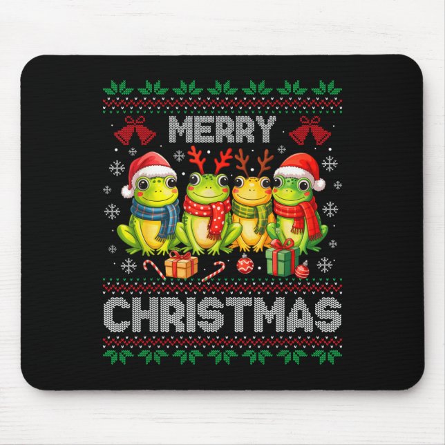 Ugly Sweater Frogs Santa Hat Reindeer Xmas Frog Lo Mouse Pad (Front)