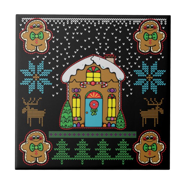 Ugly Sweater Gingerbread House Men Tile (Front)