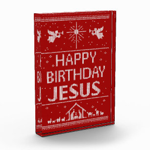 Ugly Sweater Happy Birthday Jesus Christian - Red Photo Block