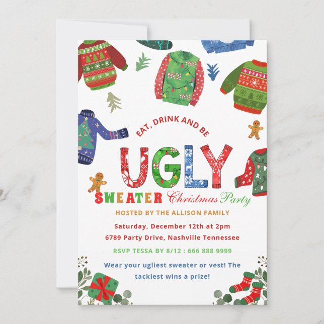 Ugly Sweater Holiday Christmas Party  Invitation (Front)