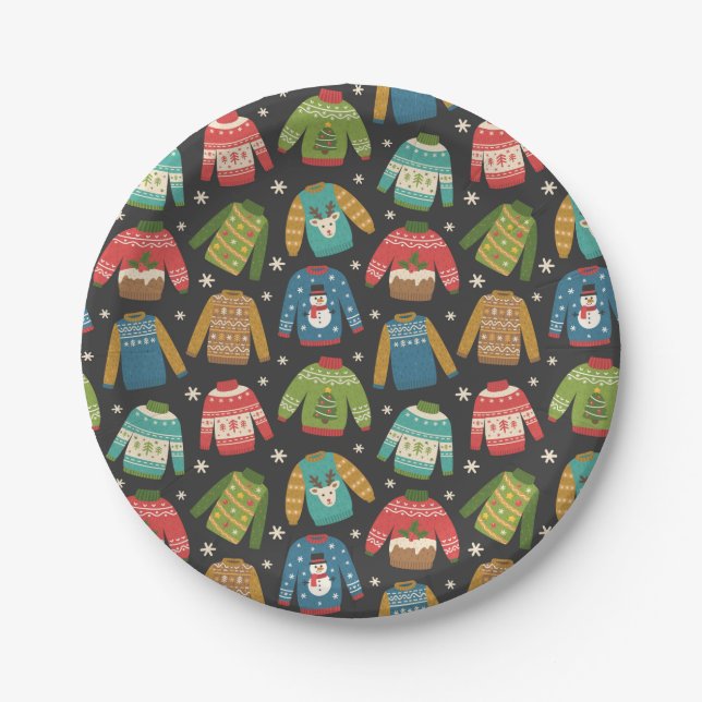 Ugly Sweater Holiday Pattern Paper Plate (Front)