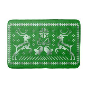 Ugly sweater jingle bells Christmas deers green  Bath Mat