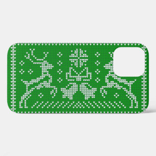 Ugly sweater jingle bells Christmas deers green iPhone 12 Case