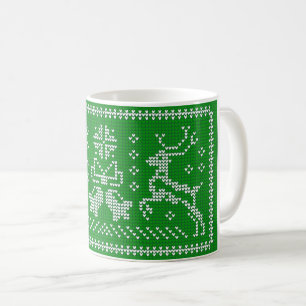 Ugly sweater jingle bells Christmas deers green Coffee Mug