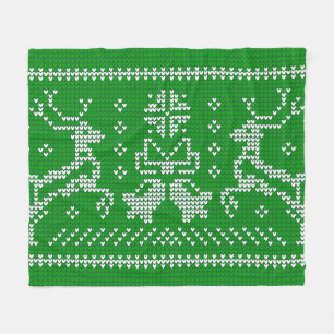 Ugly sweater jingle bells Christmas deers green Fleece Blanket