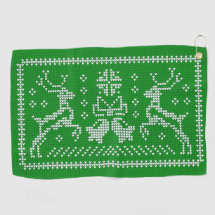 Ugly sweater jingle bells Christmas deers green Golf Towel