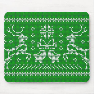 Ugly sweater jingle bells Christmas deers green Mouse Pad