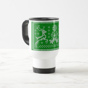 Ugly sweater jingle bells Christmas deers green Travel Mug