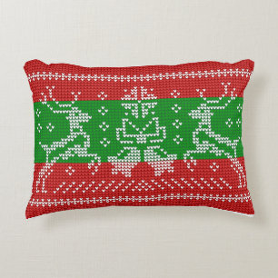 Ugly sweater jingle bells Xmas reindeers crochet Accent Pillow