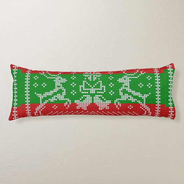 Ugly sweater jingle bells Xmas reindeers crochet Body Pillow (Front)
