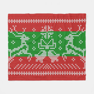 Ugly sweater jingle bells Xmas reindeers crochet Fleece Blanket
