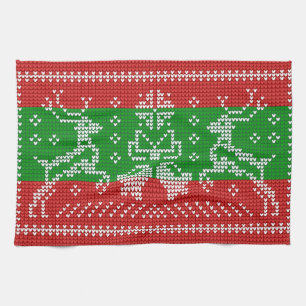 Ugly sweater jingle bells Xmas reindeers crochet Kitchen Towel