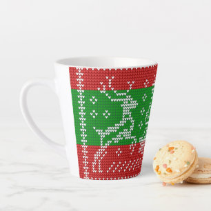 Ugly sweater jingle bells Xmas reindeers crochet Latte Mug