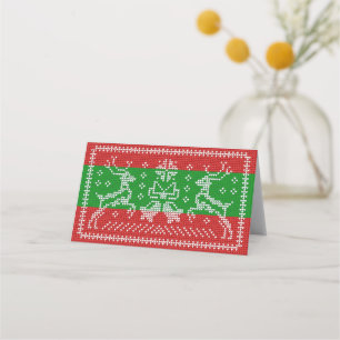 Ugly sweater jingle bells Xmas reindeers crochet Place Card