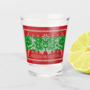 Ugly sweater jingle bells Xmas reindeers crochet Shot Glass