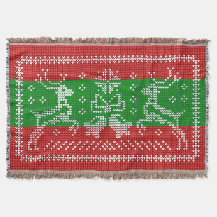 Ugly sweater jingle bells Xmas reindeers crochet Throw Blanket