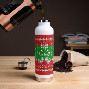 Ugly sweater jingle bells Xmas reindeers crochet Water Bottle