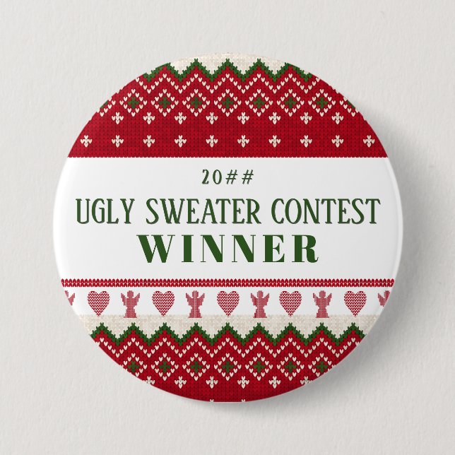 Ugly Sweater Knitted Hygge Angels Hearts Christmas 3 Inch Round Button (Front)