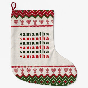 Ugly Sweater Knitted Hygge Angels Hearts Christmas Large Christmas Stocking